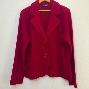 Jane Ashley Wool Blend Red Sweater Blazer with ribbed collar Size L
